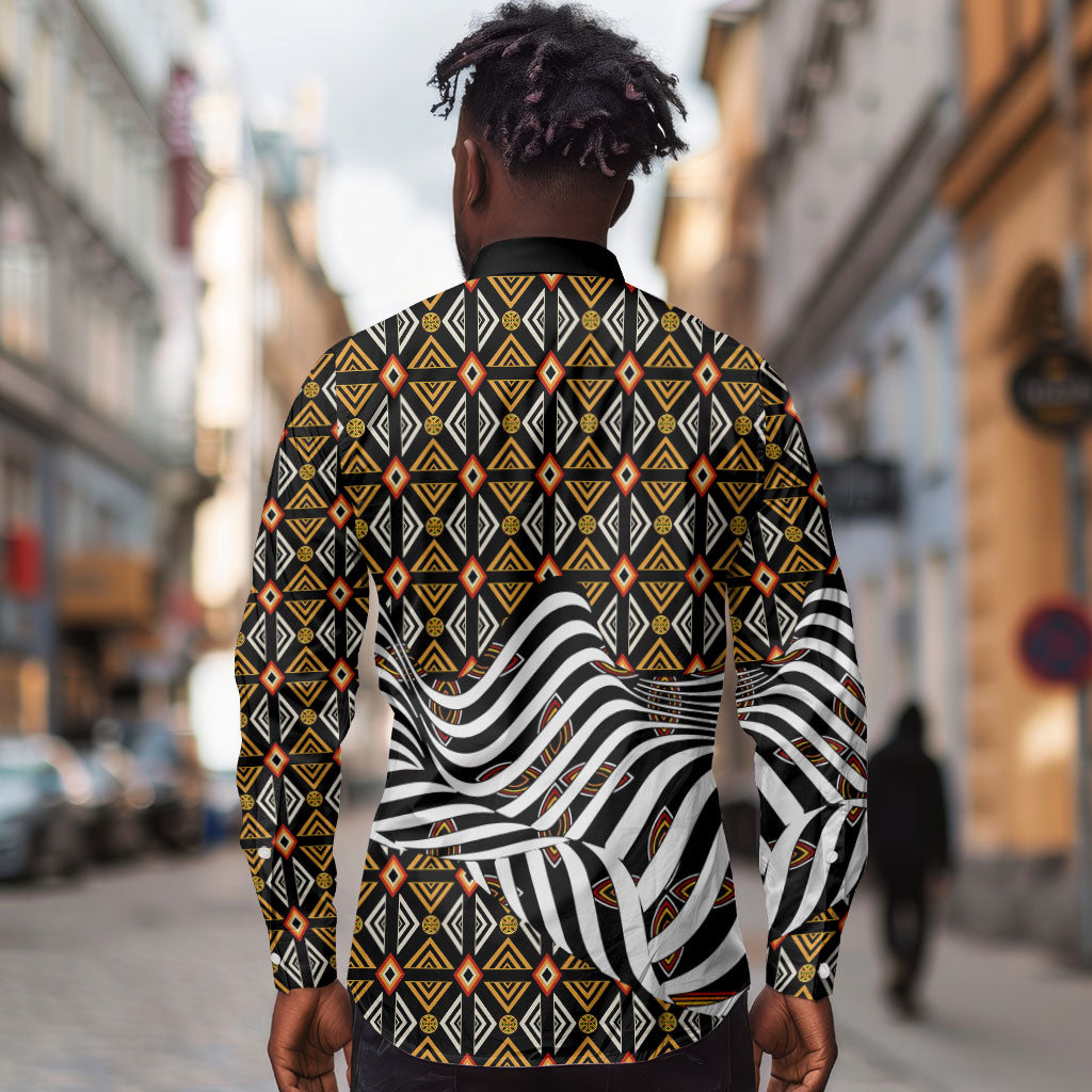 Cameroon Toghu Bamenda Long Sleeve Button Shirt African Traditional Art