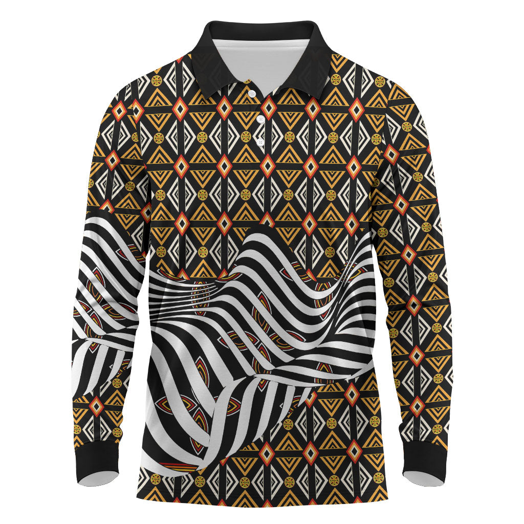 Cameroon Toghu Bamenda Long Sleeve Polo Shirt African Traditional Art