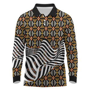 Cameroon Toghu Bamenda Long Sleeve Polo Shirt African Traditional Art