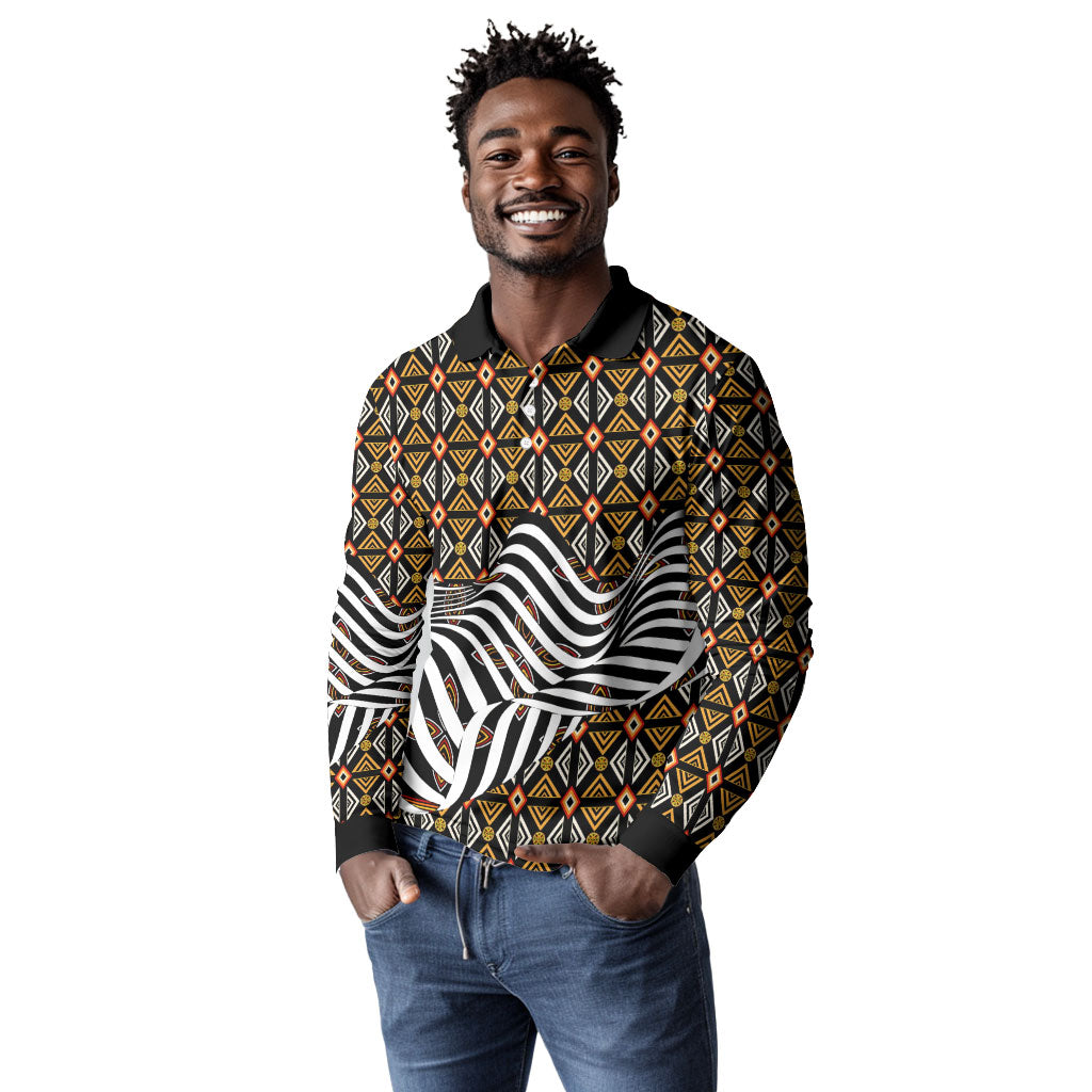 Cameroon Toghu Bamenda Long Sleeve Polo Shirt African Traditional Art