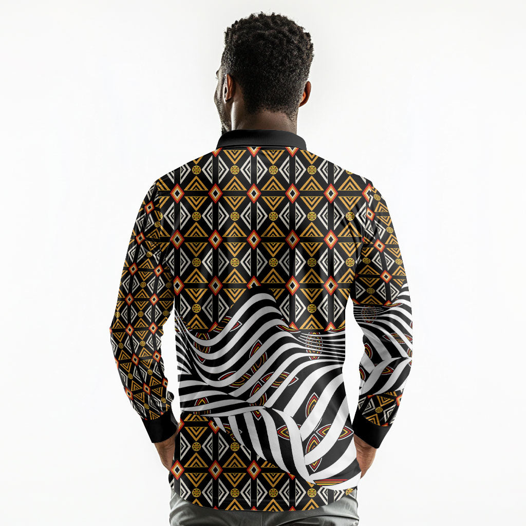 Cameroon Toghu Bamenda Long Sleeve Polo Shirt African Traditional Art