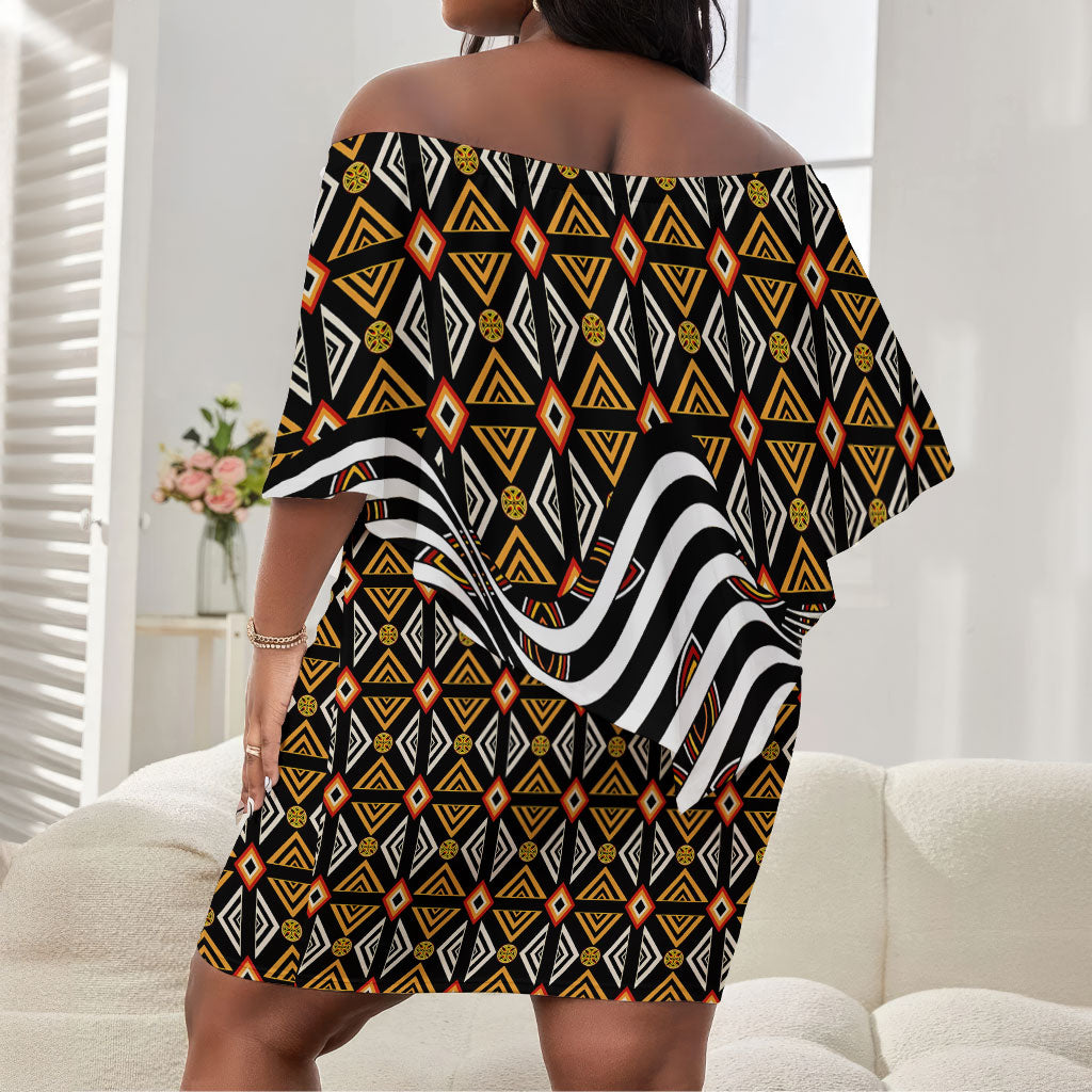 Cameroon Toghu Bamenda Off Shoulder Short Dress African Traditional Art