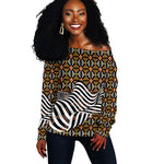 Cameroon Toghu Bamenda Off Shoulder Sweater African Traditional Art