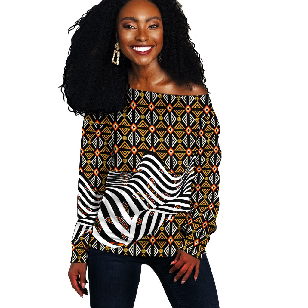 Cameroon Toghu Bamenda Off Shoulder Sweater African Traditional Art