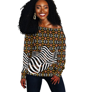 Cameroon Toghu Bamenda Off Shoulder Sweater African Traditional Art