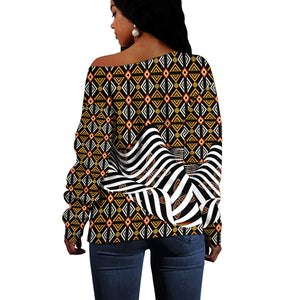 Cameroon Toghu Bamenda Off Shoulder Sweater African Traditional Art