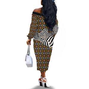 Cameroon Toghu Bamenda Off The Shoulder Long Sleeve Dress African Traditional Art