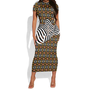 Cameroon Toghu Bamenda Short Sleeve Bodycon Dress African Traditional Art