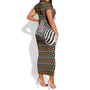 Cameroon Toghu Bamenda Short Sleeve Bodycon Dress African Traditional Art