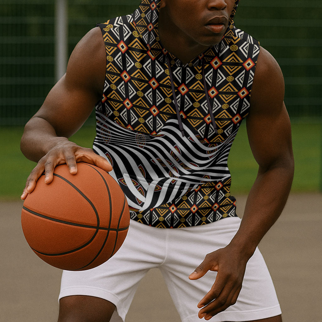 Cameroon Toghu Bamenda Sleeveless Hoodie African Traditional Art