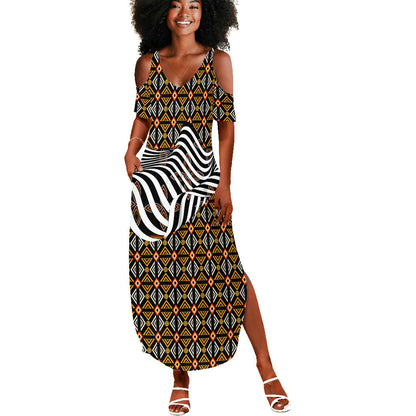 Cameroon Toghu Bamenda Summer Maxi Dress African Traditional Art