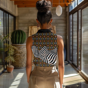 Cameroon Toghu Bamenda Women Sleeveless Polo Shirt African Traditional Art