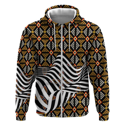 Cameroon Toghu Bamenda Zip Hoodie African Traditional Art