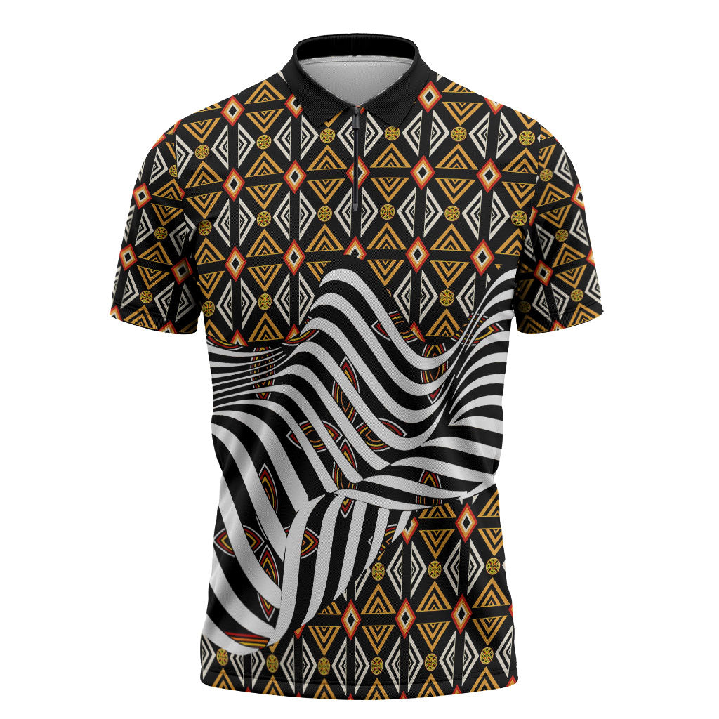 Cameroon Toghu Bamenda Zipper Polo Shirt African Traditional Art