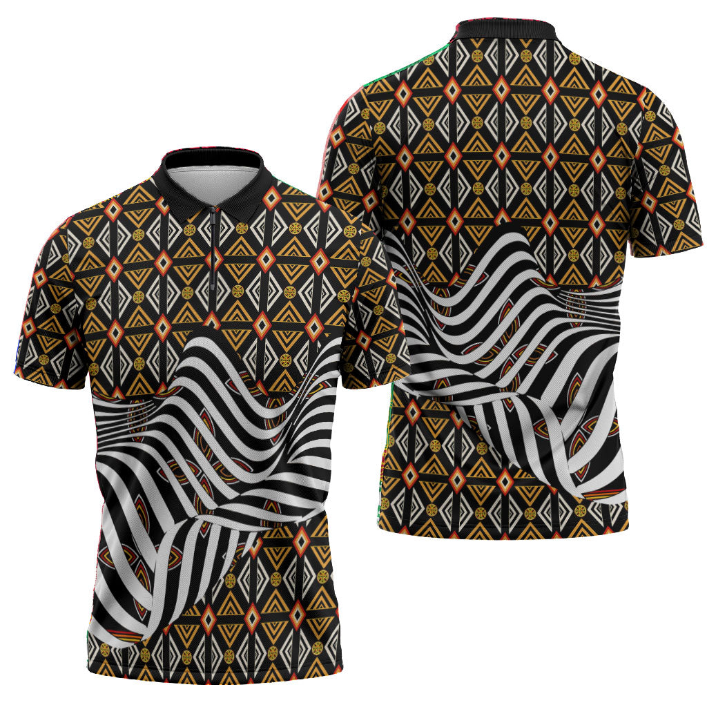 Cameroon Toghu Bamenda Zipper Polo Shirt African Traditional Art