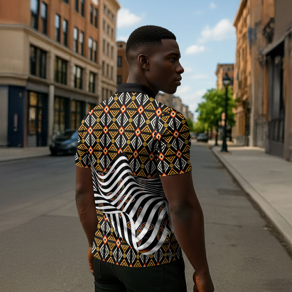 Cameroon Toghu Bamenda Zipper Polo Shirt African Traditional Art