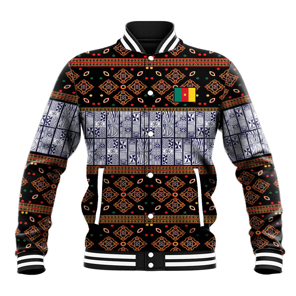 Cameroon Toghu Baseball Jacket Flag Coat Of Arms - Traditional Bamenda Art