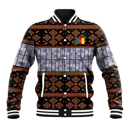 Cameroon Toghu Baseball Jacket Flag Coat Of Arms - Traditional Bamenda Art