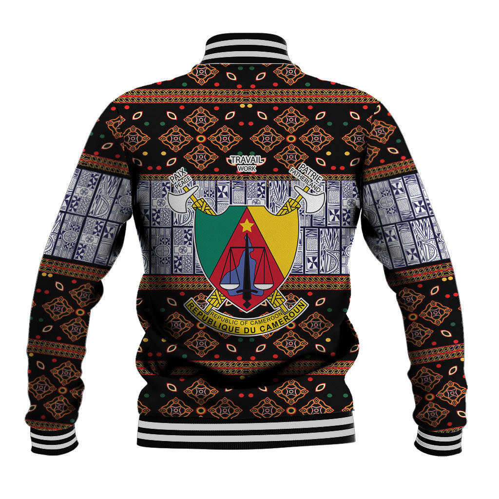 Cameroon Toghu Baseball Jacket Flag Coat Of Arms - Traditional Bamenda Art