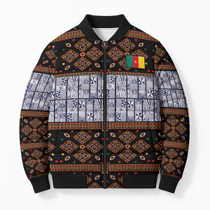 Cameroon Toghu Bomber Puffer Jacket Flag Coat Of Arms - Traditional Bamenda Art