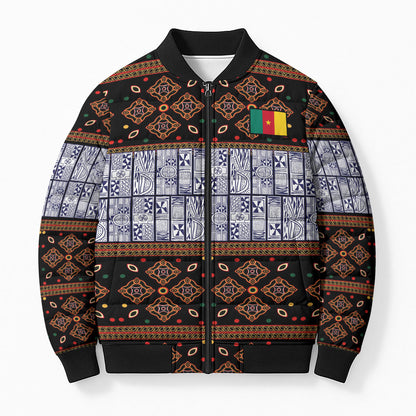 Cameroon Toghu Bomber Puffer Jacket Flag Coat Of Arms - Traditional Bamenda Art
