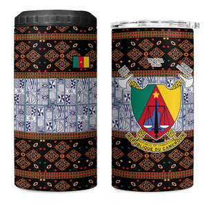Cameroon Toghu 4 in 1 Can Cooler Tumbler Flag Coat Of Arms - Traditional Bamenda Art