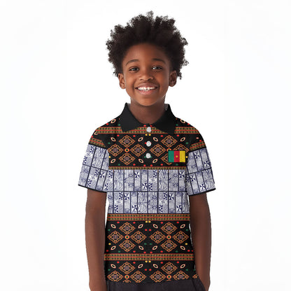 Cameroon Toghu Kid Polo Shirt Flag Coat Of Arms - Traditional Bamenda Art
