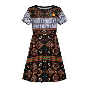 Cameroon Toghu Kid Short Sleeve Dress Flag Coat Of Arms - Traditional Bamenda Art