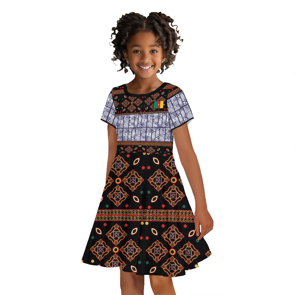 Cameroon Toghu Kid Short Sleeve Dress Flag Coat Of Arms - Traditional Bamenda Art