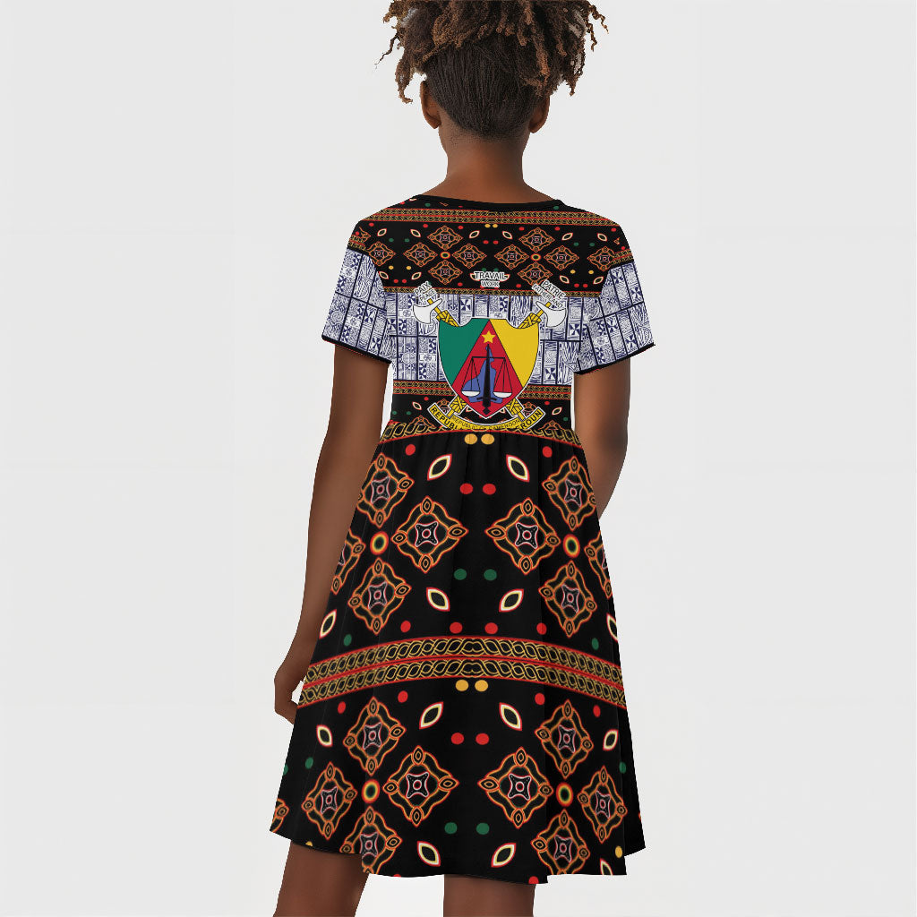 Cameroon Toghu Kid Short Sleeve Dress Flag Coat Of Arms - Traditional Bamenda Art