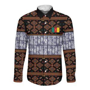Cameroon Toghu Long Sleeve Button Shirt Flag Coat Of Arms - Traditional Bamenda Art