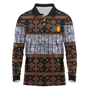 Cameroon Toghu Long Sleeve Polo Shirt Flag Coat Of Arms - Traditional Bamenda Art