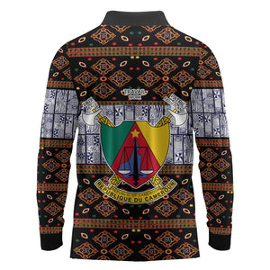 Cameroon Toghu Long Sleeve Polo Shirt Flag Coat Of Arms - Traditional Bamenda Art