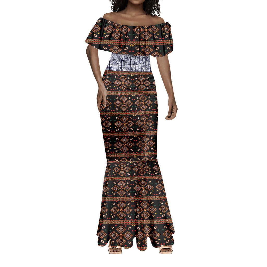 Cameroon Toghu Mermaid Dress Flag Coat Of Arms - Traditional Bamenda Art