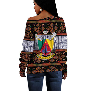 Cameroon Toghu Off Shoulder Sweater Flag Coat Of Arms - Traditional Bamenda Art