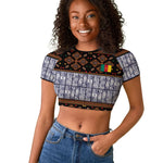 Cameroon Toghu Raglan Cropped T shirt Flag Coat Of Arms - Traditional Bamenda Art