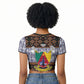 Cameroon Toghu Raglan Cropped T shirt Flag Coat Of Arms - Traditional Bamenda Art