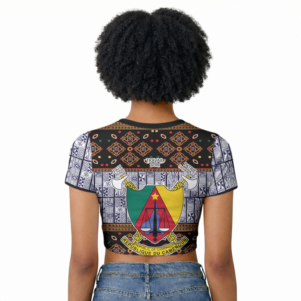 Cameroon Toghu Raglan Cropped T shirt Flag Coat Of Arms - Traditional Bamenda Art