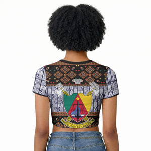 Cameroon Toghu Raglan Cropped T shirt Flag Coat Of Arms - Traditional Bamenda Art