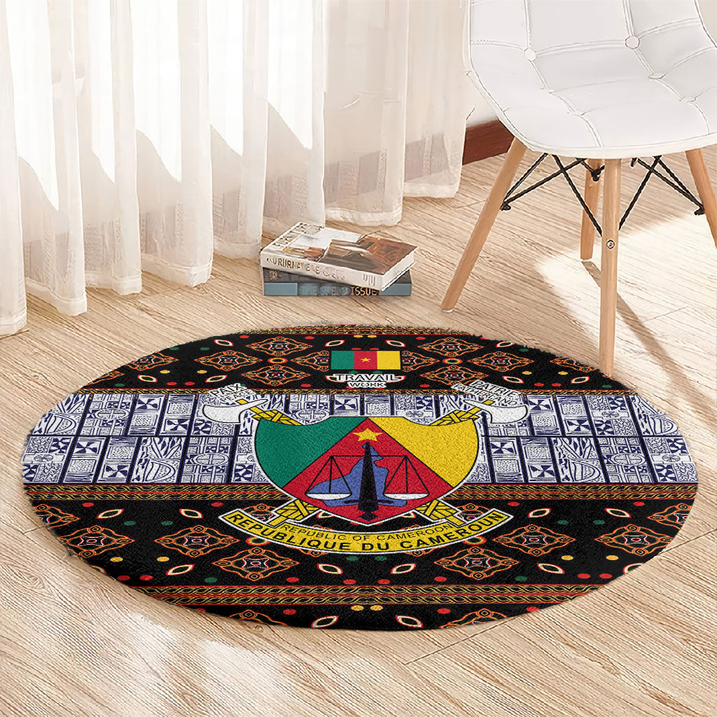Cameroon Toghu Round Carpet Flag Coat Of Arms - Traditional Bamenda Art