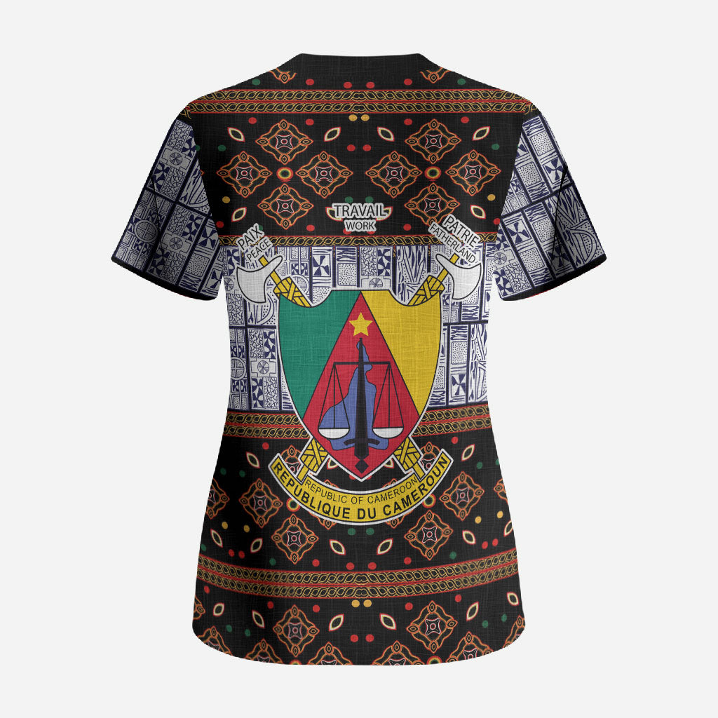 Cameroon Toghu Scrub Top Flag Coat Of Arms - Traditional Bamenda Art