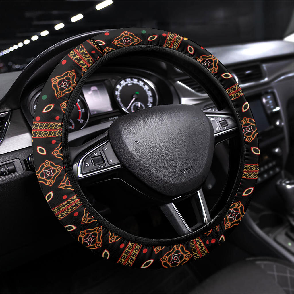 Cameroon Toghu Steering Wheel Cover Flag Coat Of Arms - Traditional Bamenda Art
