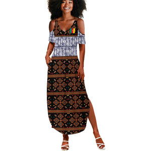 Cameroon Toghu Summer Maxi Dress Flag Coat Of Arms - Traditional Bamenda Art