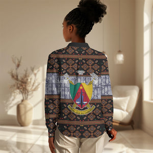 Cameroon Toghu Women Casual Shirt Flag Coat Of Arms - Traditional Bamenda Art