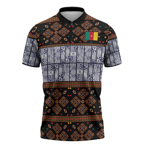 Cameroon Toghu Zipper Polo Shirt Flag Coat Of Arms - Traditional Bamenda Art