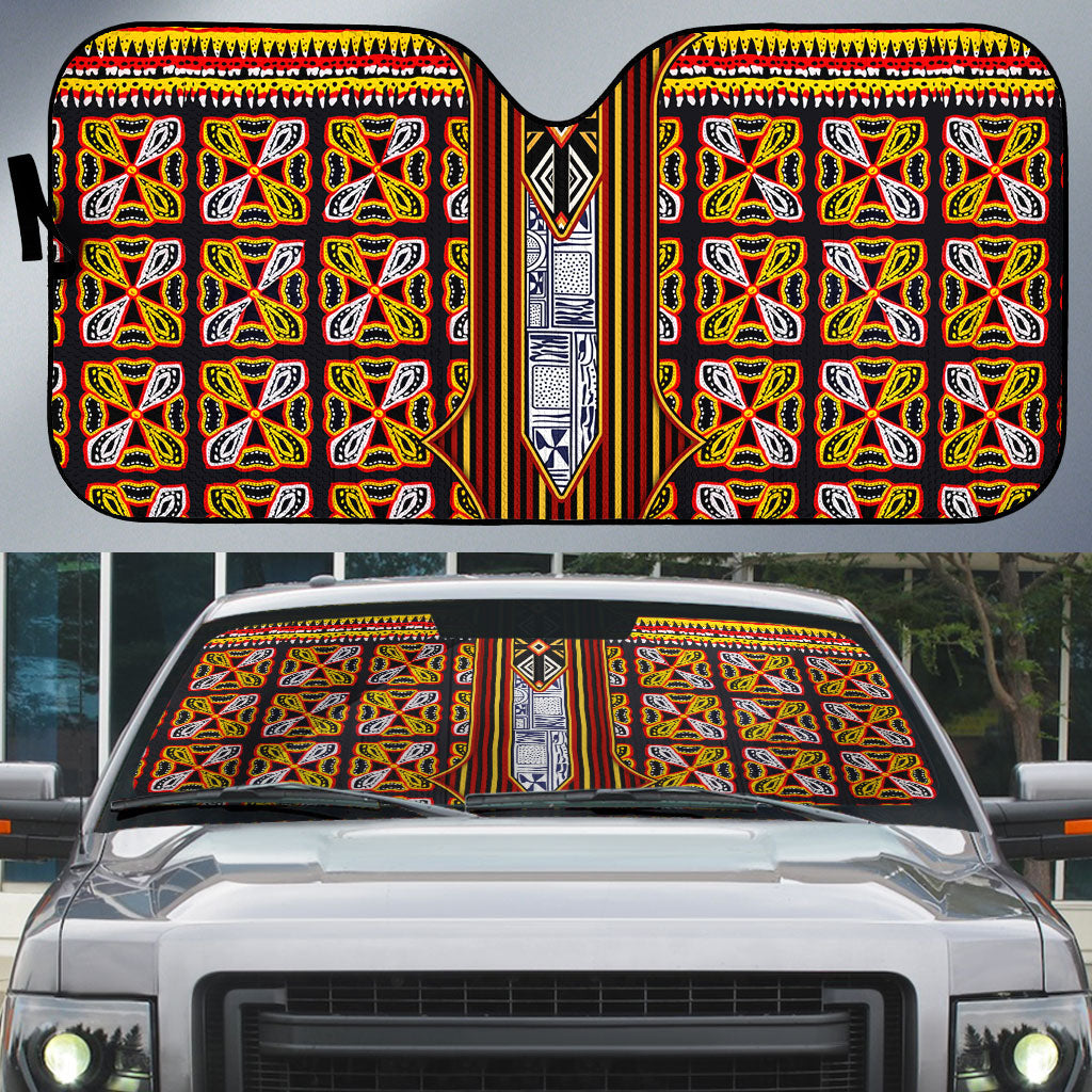 Cameroon Toghu Auto Sun Shade Vibrant Bamenda Tribal - Authentic African Folk Art