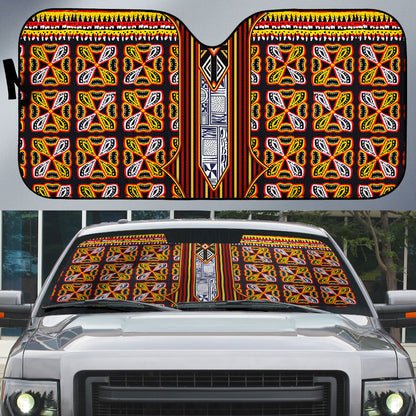 Cameroon Toghu Auto Sun Shade Vibrant Bamenda Tribal - Authentic African Folk Art
