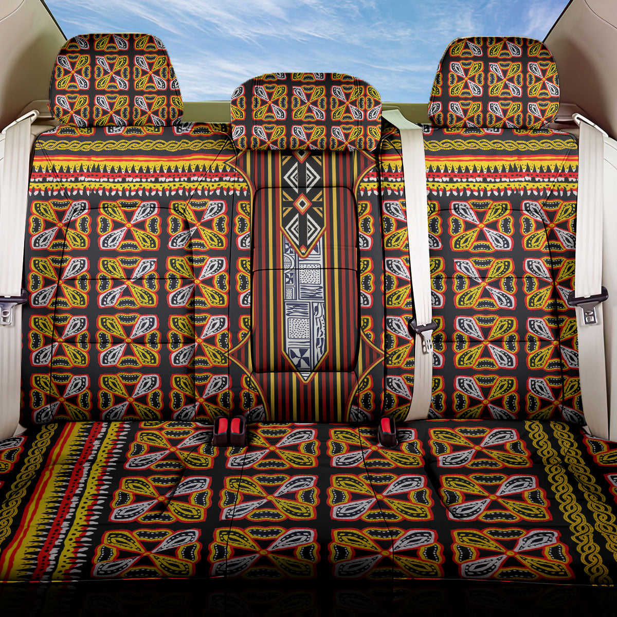 Cameroon Toghu Back Car Seat Cover Vibrant Bamenda Tribal - Authentic African Folk Art