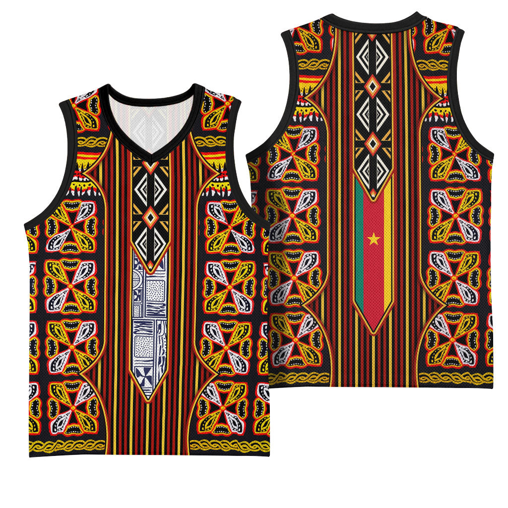 Cameroon Toghu Basketball Jersey Vibrant Bamenda Tribal - Authentic African Folk Art
