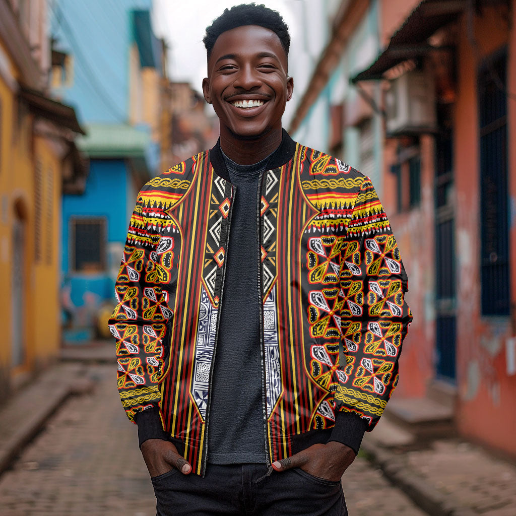 Cameroon Toghu Bomber Jacket Vibrant Bamenda Tribal - Authentic African Folk Art